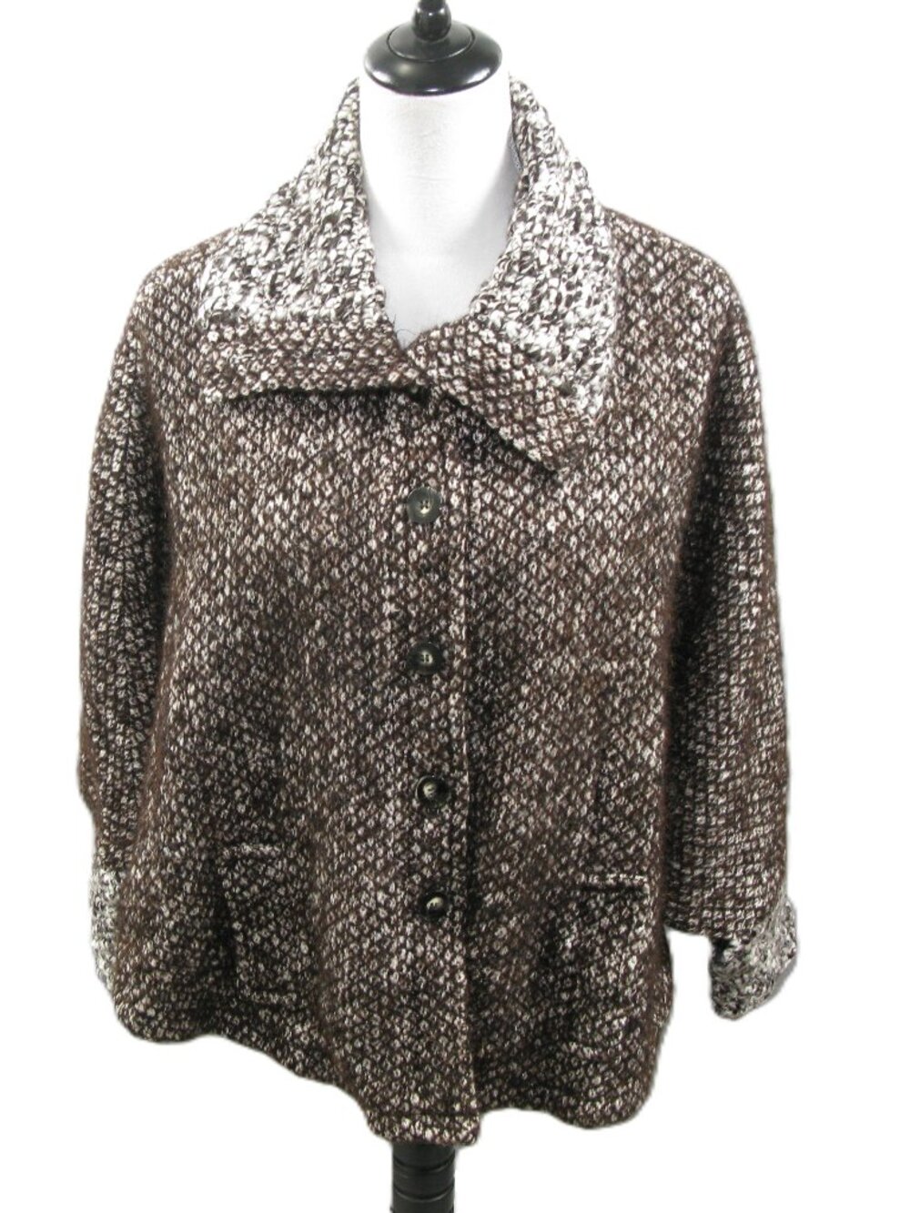 Etcetera Cotton/Alpaca/Mohair Blend Button Front Lined Capelet Jacket Size XS